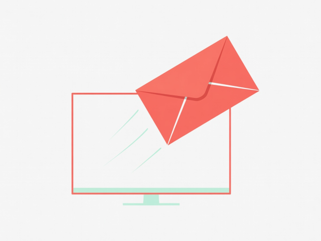 Flat vector illustration of an envelope flying from a smart TV screen in coral and pale mint